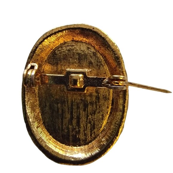 Vintage Cameo Brooch Pin - Gold Tone Oval Frame & Ivory Resin Lady Profile 1.75 - Picture 3 of 7